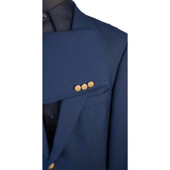 Stafford 42R Navy Blue Wool Blend Gold Button Mens Blazer Sport Coat Jacket - Picture 6 of 13